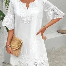 StyleCast x Revolte White Ethnic Motif Flared Sleeve Dress image 4