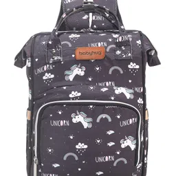 Babyhug Backpack Style Maternity Unicorn Print Diaper Bag - Black image 4
