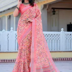 Moda Rapido Floral Printed Zari Saree image 4