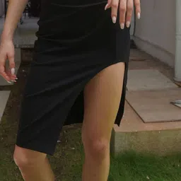 Bonkers Corner Women Black Long Slit A-Line Skirt-picture-22