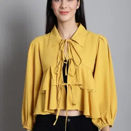 CORSICA Women Ruffles Puff Sleeves Crepe Crop Top-picture-34