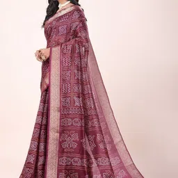 GHAN SALS Bandhani Printed Zari Chanderi Saree With Blouse Piece image 4
