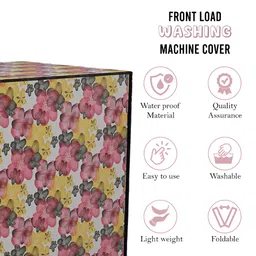 Myntra Elegant Homes White & Pink Printed Waterproof Washing Machine Cover With Zip image 4