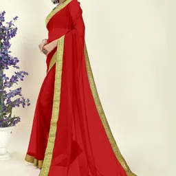 Moda Rapido Red Poly Chiffon Sarees image 3