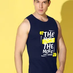 WOOSTRO Pack Of 2 Printed Super Combed Cotton Gym Vests VWS26(HARD YELLOW)(MORE NAVY) image 3