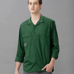 Voi Jeans Men Relaxed Fit Cuban Collar Solid Cotton Casual Shirt-image-12