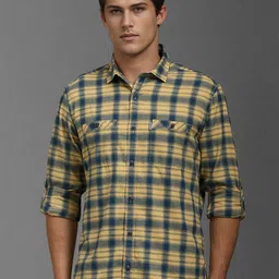 Louis Philippe Jeans Slim Fit Checked Tartan Checks Spread Collar Cotton Shirt-picture-41