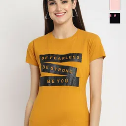 Dreambe Women Pack of 3 Typography Printed Round Neck Cotton T-shirts-picture-28