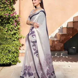 PHEASANT Floral Printed Pure Linen Saree image 2