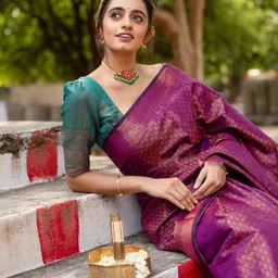 RUNAYA NX Woven Design Zari Pure Silk Banarasi Saree image 3