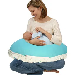 Get It 100% Cotton Extra Large Breast Feeding WIthfrill Recron Pillow Removable Cover wIth Zip Buckle Adjust Nursing - Cryan Blue Beige image 5