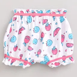 Babyoye Cotton Bloomers Fruits & Polka Dots Print Pack of 3 - White Yellow Pink image 5