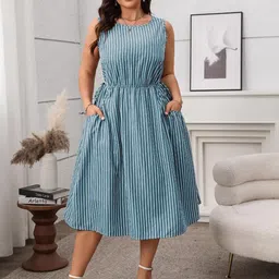 DressBerry Curve Striped A-Line Midi Dress image 4