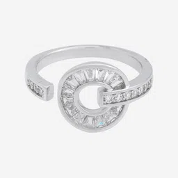 Kushal's Fashion Jewellery Rhodium-Plated CZ -Studded Adjustable Finger Ring image 3