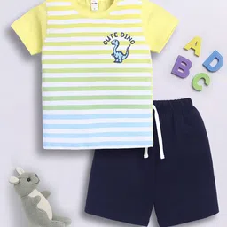 LITTLE NINJA Boys Printed Round Neck Cotton Top With Shorts image 1