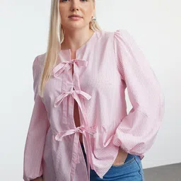 Trendyol Women Striped Tie-Ups Shirt Style Top-picture-41