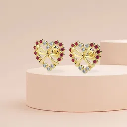 Emori 14KT Gold Bow & Heart Earrings With Lab Grown Diamond- 3.73 g-picture-10