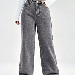 Crazeis Women Comfort Straight Fit High-Rise Light Fade Acid Wash Stretchable Jeans-picture-35