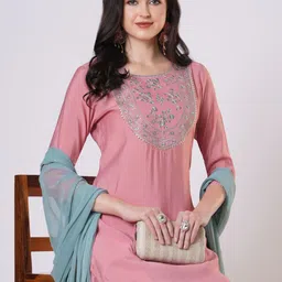 DIVASTRI Women Regular Kurta with Palazzos & With Dupatta image 5