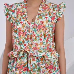 SIDDHO HUM Women Floral Printed Flutter Sleeves Ruffles Detail Fit and Flare Maxi Dress image 2