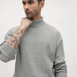 The Roadster Life Co. Self Design Drop-Shoulder Sleeves Turtle Neck Pullover-picture-36