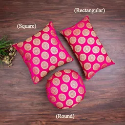 RoyalDeco Magenta & Gold-Toned Set of 2 Ethnic Motifs Square Cushion Covers image 4