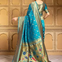 Kalista Woven Design Zari Silk Blend Handloom Paithani Saree image 2