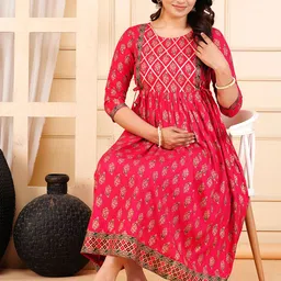 clothonus Women Floral Printed Gotta Patti Floral Maternity Anarkali Kurta image 4