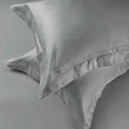 platina india Grey Solid Grey With Geometric Embroidery 700 Tc Cotton King Sized Double Bedsheet With 2 Pillow Covers image 4