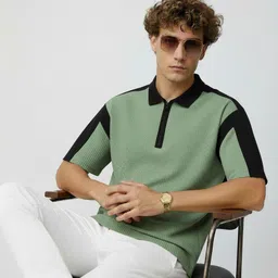 try this Men Colorblock Polo Neck Cotton Blend Light Green T-Shirt-picture-14