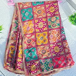 nayerang Art Silk Embroidered Yellow, Red, Green Women Dupatta-picture-33