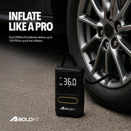 boldfit Tyre Inflator for Digital Air Pump 150 psi Tyre Air Pump for Car & Bike image 2