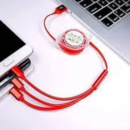 Wishmesh Store Multi Retractable 3 Amp Fast Charger 3-in-1 USB Charge Cord (red) Charging Pad image 2