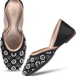 jm looks Women’s Embellished Ethnic Jutti Traditional Handmade Mojari Bead & Thread Work Bellies For Women image 5