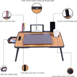 roarify Premium Wooden Portable Study Table & Laptop Desk for Kids & Adults (Brown) Engineered Wood Study Table image 2