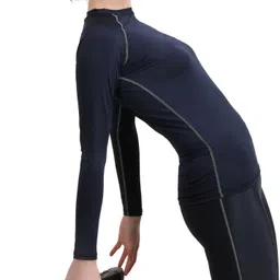 sportinger Women Solid Round Neck Polyester Dark Blue T-Shirt image 4
