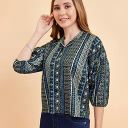 metronaut Women Regular Fit Printed Curved Collar Casual Shirt image 4