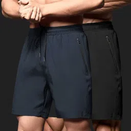 lothric Pack of 2 Solid Men Black, Dark Blue Gym Shorts image 3