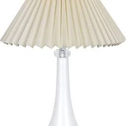 glowhere Farmhouse Matte Table Lamp, Pleated Off-White Shade, E27 Bedside & Living Room Table Lamp image 2