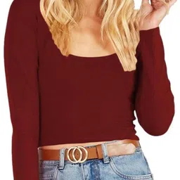 jovo Party Regular Sleeves Self Design Women Maroon Top image 4