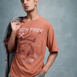 The Roadster Life Co. Typography Print Drop-Shoulder Sleeves Pure Cotton T-shirt-picture-32