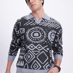 glitchez Classic Collar Geometric Design Pullover-picture-8