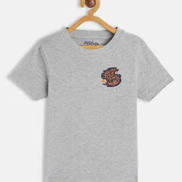 METRO KIDS COMPANY Boys Grey Melange Solid T-shirt with Printed Detail-picture-52