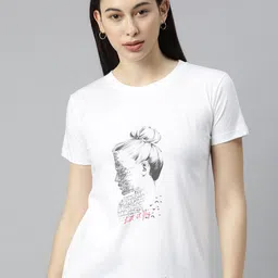 BRATMA Women White Printed Round Neck T-shirt-image-98