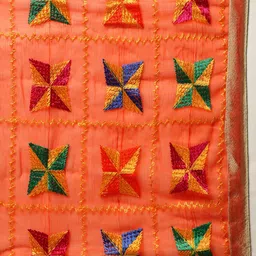 WEAVERS VILLA Orange & Yellow Embroidered Dupatta image 2