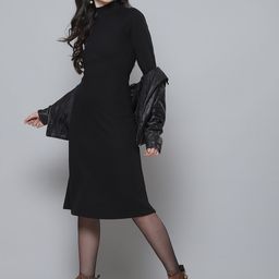 SASSAFRAS Black Ribbed A-Line Midi Dress-picture-4