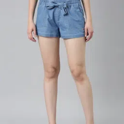 SHOWOFF Blue Cotton Slim Fit Shorts-image-59