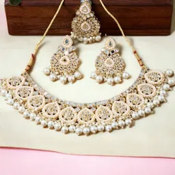 Anouk Gold Plated Kundan Studded & Beaded Jewellery Set image 1