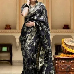 Yanthistore Ethnic Motifs Woven Design Zari Banarasi Saree With Unstitched Blouse Piece image 2
