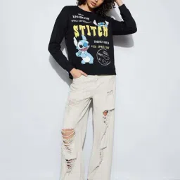 Ginger By Lifestyle Black Cotton Regular Fit Printed Sweatshirt image 5